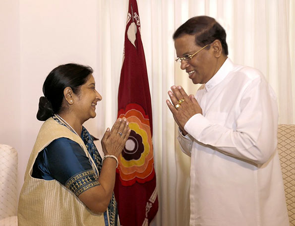 Sushma Swaraj with Sri Lanka President Maithripala Sirisena