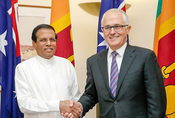 Sri Lanka President Maithripala Sirisena and Australian Prime Minister Malcolm Turnbull