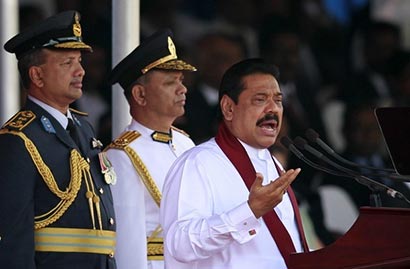 Sri Lanka President Mahinda Rajapaksa addresses the nation during 64th Independence Day celebrations in Anuradhapura February 4 2012