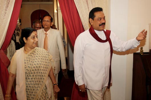 Mahinda Rajapaksa with Sushma Swaraj at President House