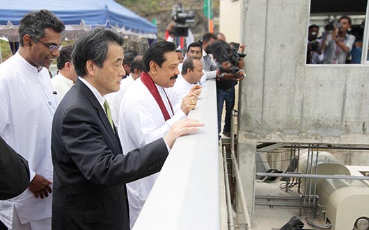 Sluice gates of the Upper Kotmale Hydro Power Project declared open by Sri Lanka President Mahinda Rajapaksa