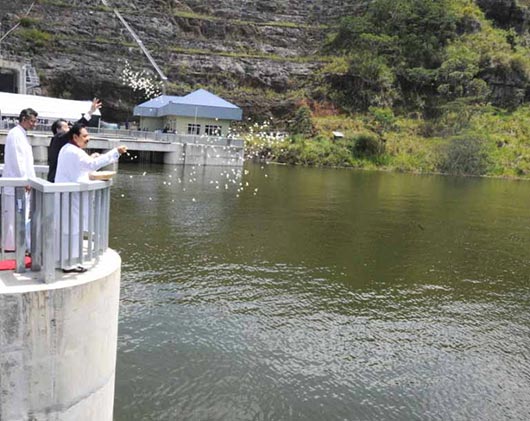 Sluice gates of the Upper Kotmale Hydro Power Project declared open by Sri Lanka President Mahinda Rajapaksa