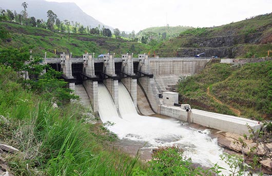 Sluice gates of the Upper Kotmale Hydro Power Project declared open by Sri Lanka President Mahinda Rajapaksa