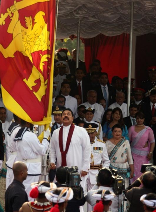 Sri Lankan president Mahinda Rajapaksa in the war victory military parade to commemorate the third anniversary of the end of the civil war