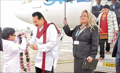 Sri Lanka President Mahinda Rajapaksa at Heathrow Airport