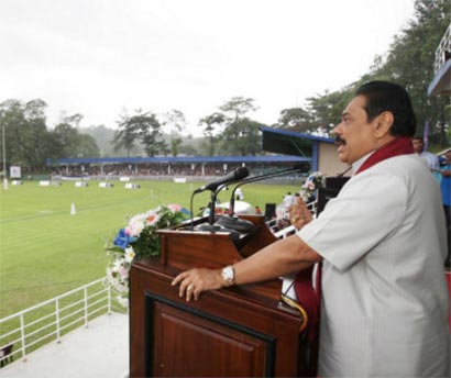 Sri Lanka President Mahinda Rajapaksa at Jayathilake Sports Complex in Nawalapitiya