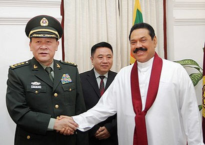 Minister of National Defence of the People’s Republic of China (PRC) General Liang Guanglie with Sri Lanka President Mahinda Rajapaksa at Temple Trees
