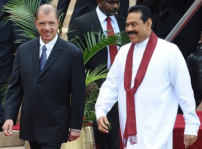 President of the republic of Seychelles James Alix-Miche with former Sri Lankan President Mahinda Rajapaksa