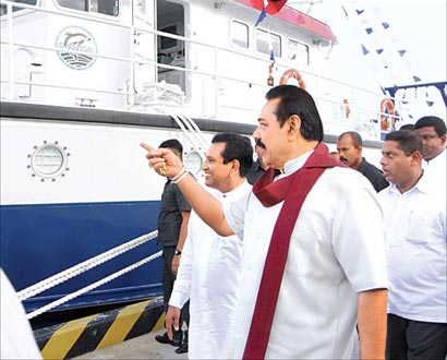 President Mahinda Rajapaksa at Hambantota harbour