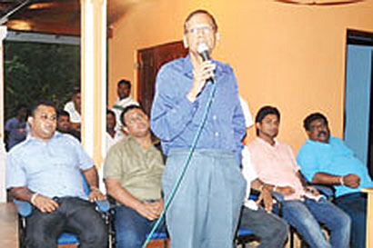 GL Pieris at meetings in Hambantota