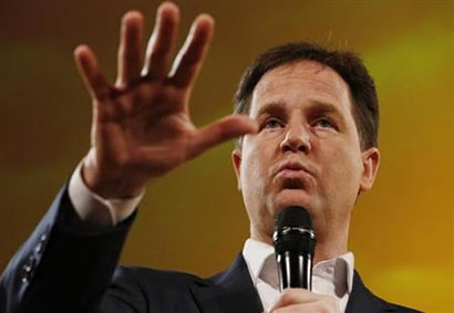 Britain's Deputy Prime Minister, and Leader of the Liberal Democrats, Nick Clegg