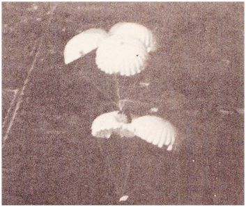 the parachutes drifting down onto the Jaffna Peninsula (Right).Pictures Courtesy: INDIA TODAY 