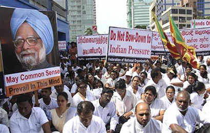 Sri Lankans protest alleged Indian intervention