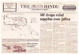 The next day's newspapers carried the supply drop as Headlines as this picture of THE HINDU, a newspaper published from Madras shows