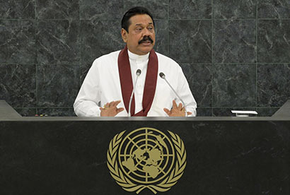 Sri Lankan President Mahinda Rajapaksa addresses the 68th United Nations General Assembly