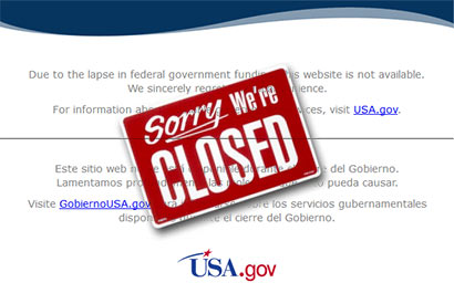 US websites suspended after federal shutdown