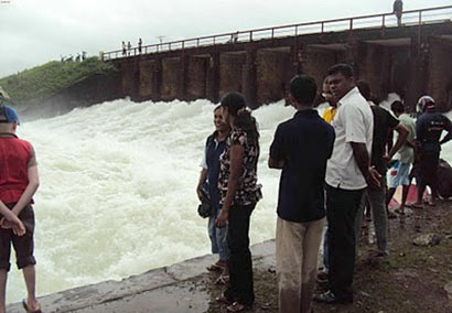 Sluice gates open at Parakrama Samudra