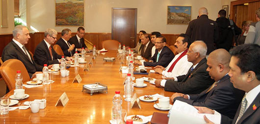 Sri Lanka President Mahinda Rajapaksa holds bilateral discussions with Israeli Prime Minister Netanyahu