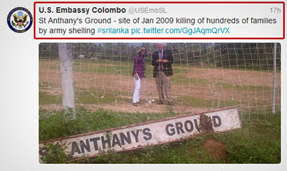 US Embassy Colombo Twitter post against Sri Lanka alleged War Crimes