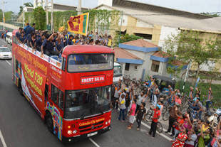 Cricketers in bus