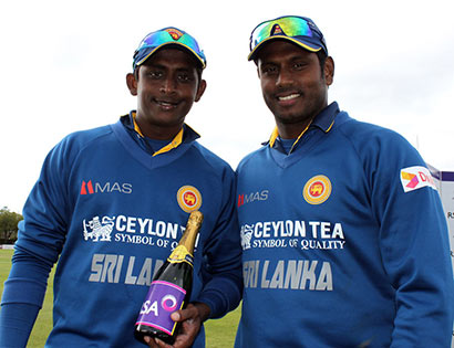 Cricketer Ajantha Mendis with Anjelo Mathews