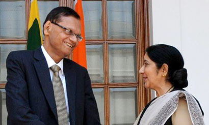 Sri Lankan foreign minister G.L. Peiris, discussed with External Affairs minister Sushma Swaraj