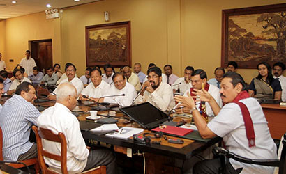 President Mahinda Rajapaksa at a cabinet meeting