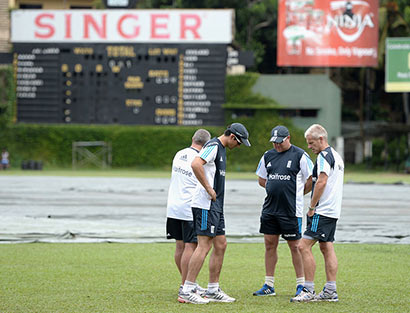 England were frustrated by rain in Colombo as their final warm-up match was abandoned without a ball being bowled.