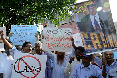 Protest on James Packer Crown casino in Sri Lanka