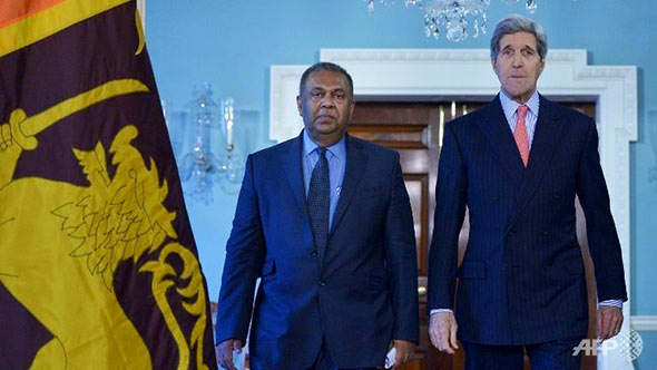 Sri Lankan Foreign Minister Mangala Samaraweera and US Secretary of State John Kerry