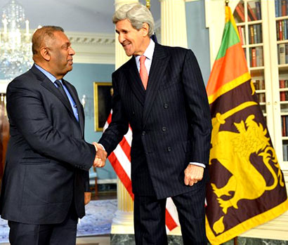 Sri Lankan Foreign Minister Mangala Samaraweera and US Secretary of State John Kerry