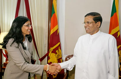 US Assistant Secretary of State for South and Central Asia, Mrs. Nisha Biswal, called on President Maithripala Sirisena