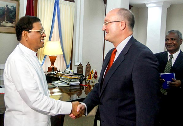 Sri Lanka President Maithripala Sirisena with European Union Ambassador David Daly