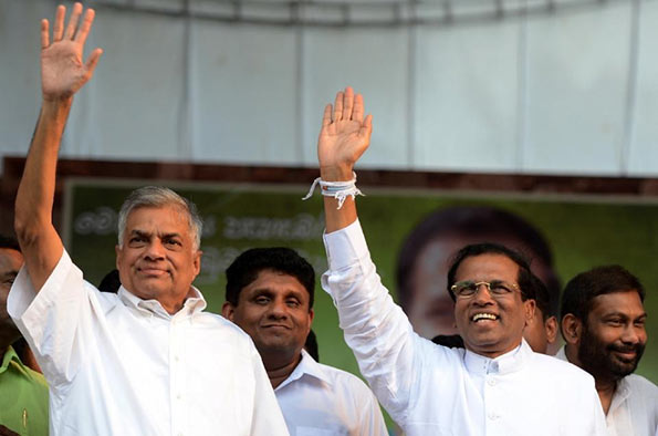 Maithripala Sirisena with Ranil Wickremasinghe and Sajith Premadasa