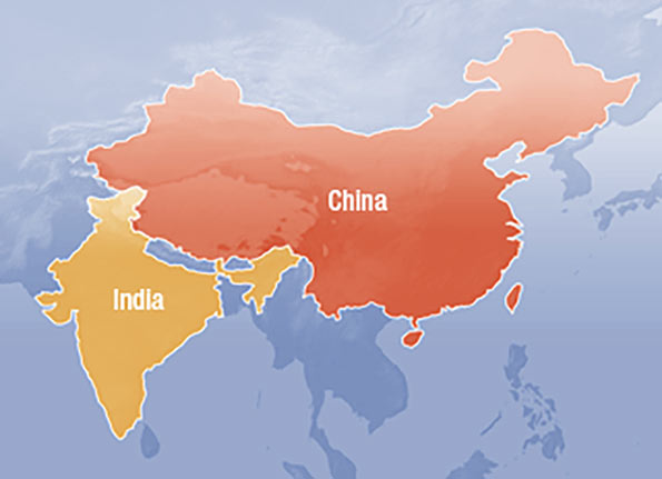 india china map
