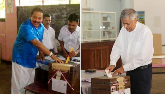 Mahinda and Ranil casting their vote