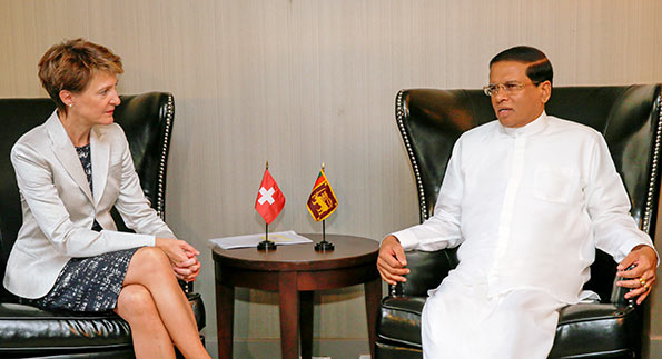 Sri Lanka President Maithripala Sirisena and Switzerland President Simonetta Sommaruga