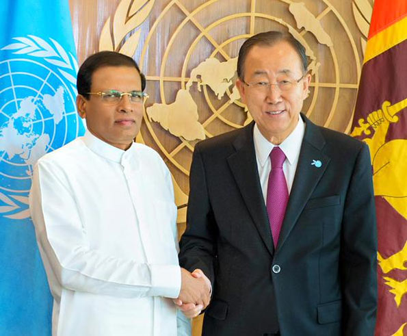 Sri Lanka president Maithripala Sirisena meets UN chief Ban Ki Moon