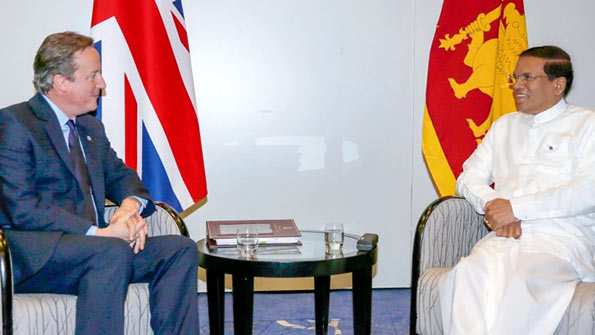 British Prime Minister David Cameron with Sri Lanka President Maithripala Sirisena