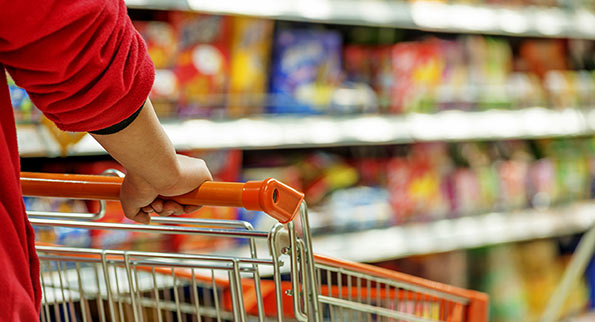 Pushing a shopping cart in the supermarket