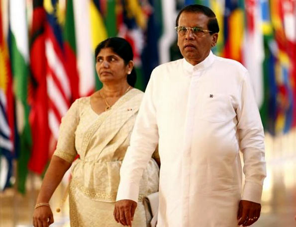 Sri Lanka President Maithripala Sirisena with his wife