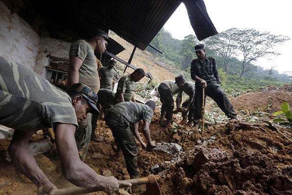 Rescue operations at the landslide site in Sri Lanka