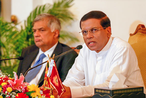 Sri Lanka President Maithripala Sirisena with Prime Minister Ranil Wickremasinghe