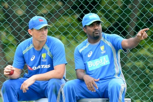 Muttiah Muralitharan with Stephen O'Keefe