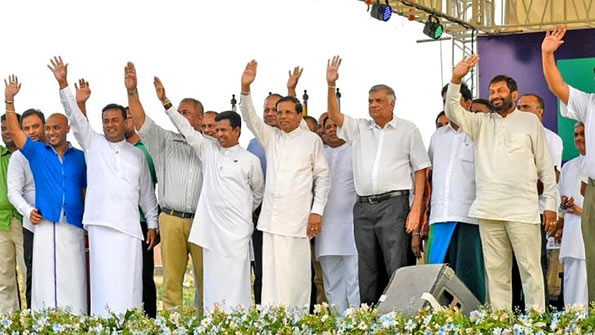 President Maithripala Sirisena and Ranil Wickremasinghe at Matara