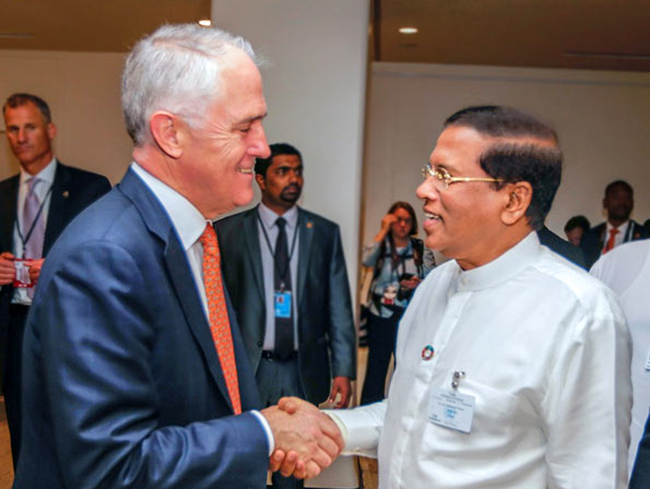 Australian Prime Minister Malcolm Turnbull meets Sri Lanka President Maithripala Sirisena