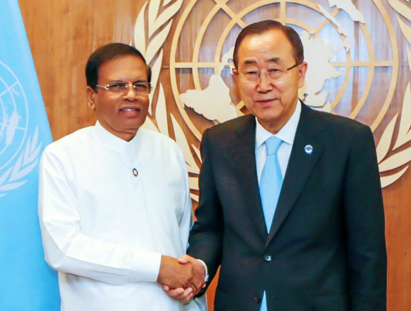 Sri Lanka President Maithripala Sirisena with Ban Ki-Moon