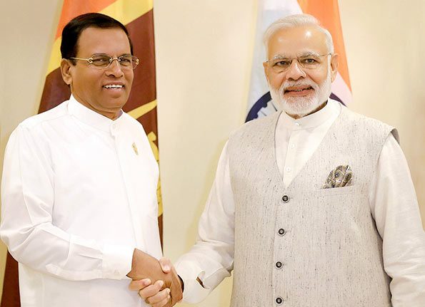 Sri Lanka President Maithripala Sirisena with India Prime Minister Narendra Modi