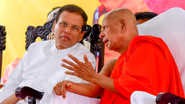 Sri Lanka President Maithripala Sirisena with Venerable Galaboda Gnanissara thero