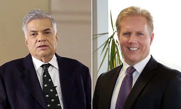 New Zealand trade minister Todd McClay and Sri Lankan Prime Minister Ranil Wickremesinghe